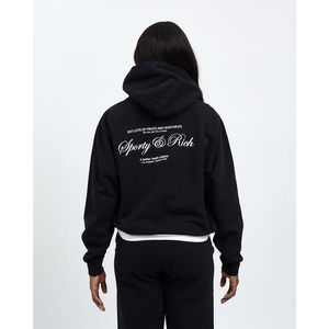 Sporty & Rich Script Logo Fruits and Vegetables Hoodie XS Cotton Sweatshirt